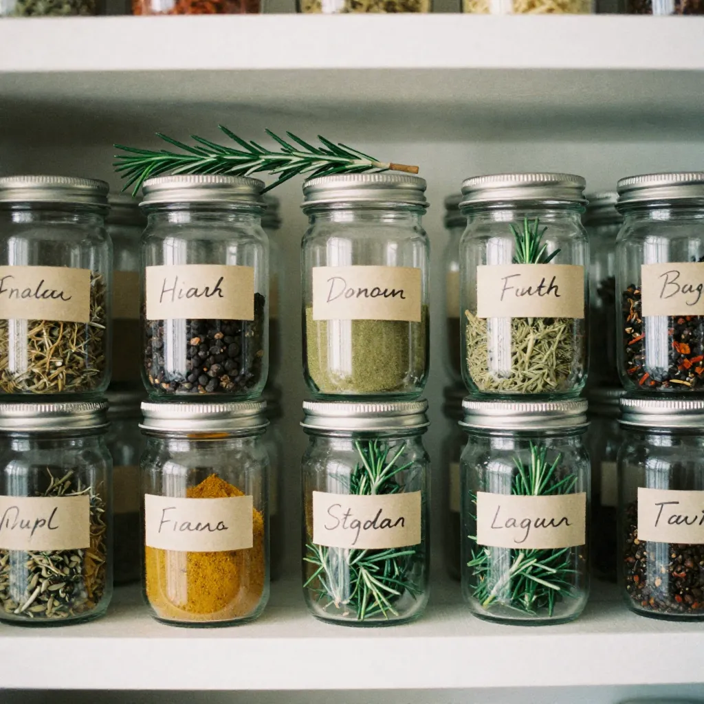 Overhead view showing spice jar organization